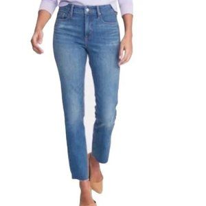 Old Navy Power Slim Straight High Rise Jeans in Medium Blue Wash Denim
